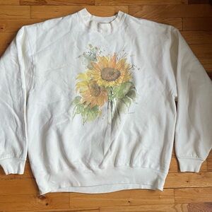 Fruit of the Loom White Sunflower Men's Crewneck Sweater vintage